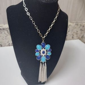 White House Black Market Necklace Silver Tone  Shades of Blue NWOT